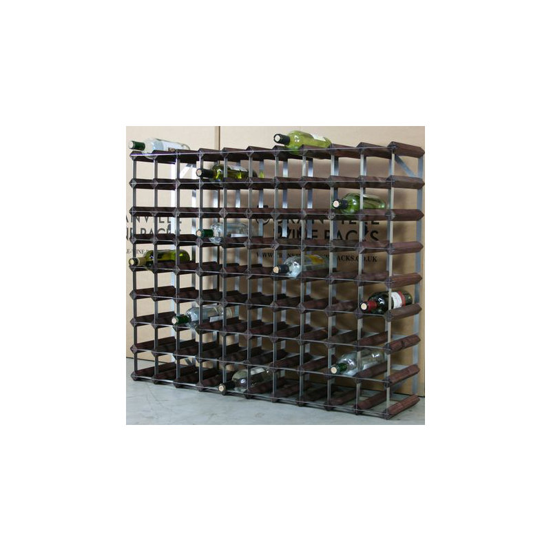Liddle 90 Bottle Floor Wine Bottle Rack, Dark Oak Stained Pine / Galvanised Steel