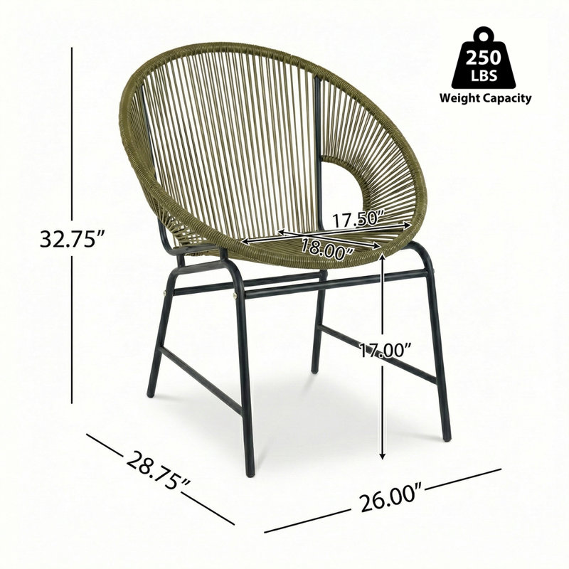 Nusa Outdoor Patio Wicker Chair,Pe Rattan & Iron Frame, Set Of 2, Black/Green