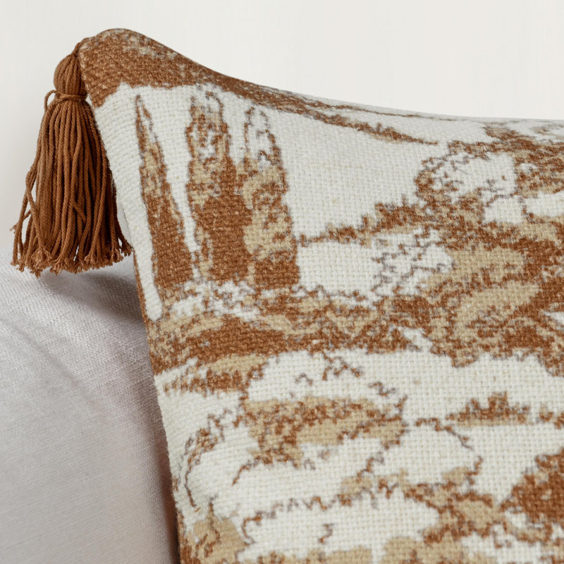 Stonework 22" Cotton Linen Blend Throw Pillow, Clay Brown, Cream/Tan Toile