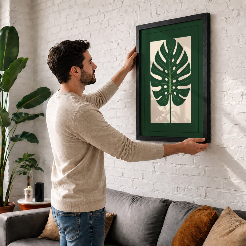 Monstera Leaf Botanical - Framed Print, A2 - 59.4 x 42.0 cm, Unframed