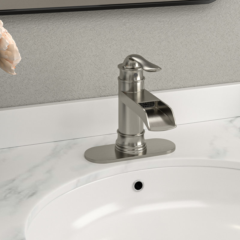 Robinet de salle de bain Waterfall, robinet de salle de bain à poignée simple pour lavabo à 1 ou 3 trous, Nickel brossé