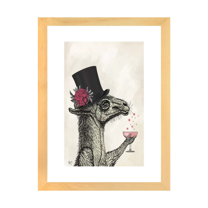 «Llama Lush I» par Fab Funky - impression d'art graphique, Blanc, H 24 po x l 16 po x P 1 po, Papier avec cadre beige