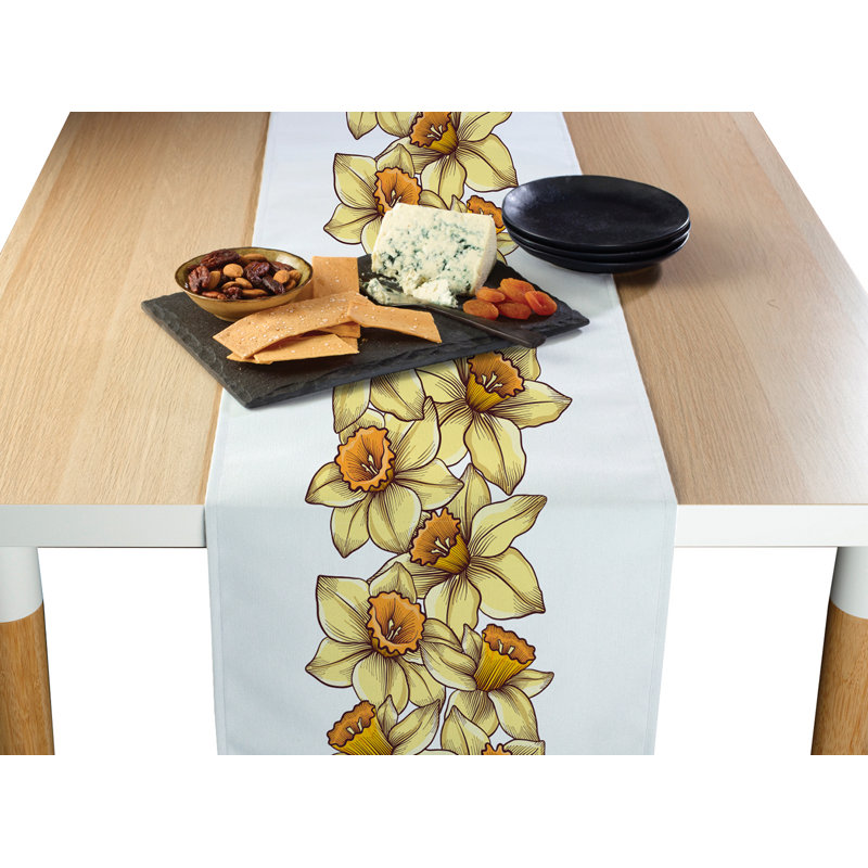Bantam Floral Christmas Table Runner, 72" x 12", Daffodil Garland