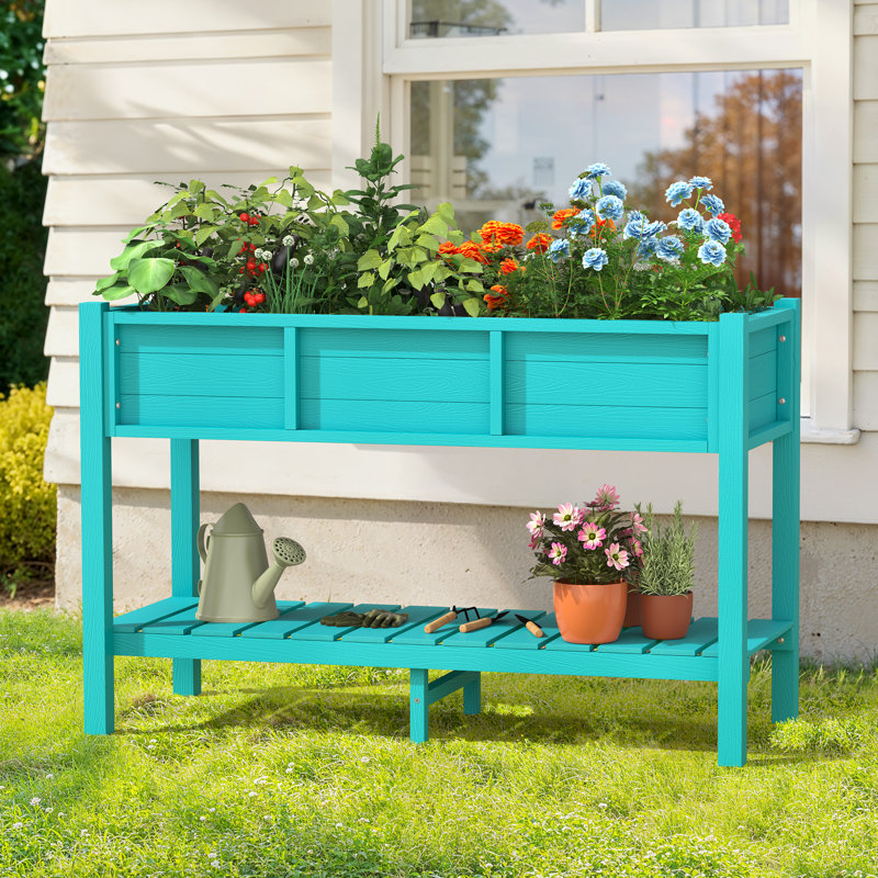 Ensemble de 4 pots à fleurs surélevés Antoniya, Bleu Aruba, Ensemble de 4