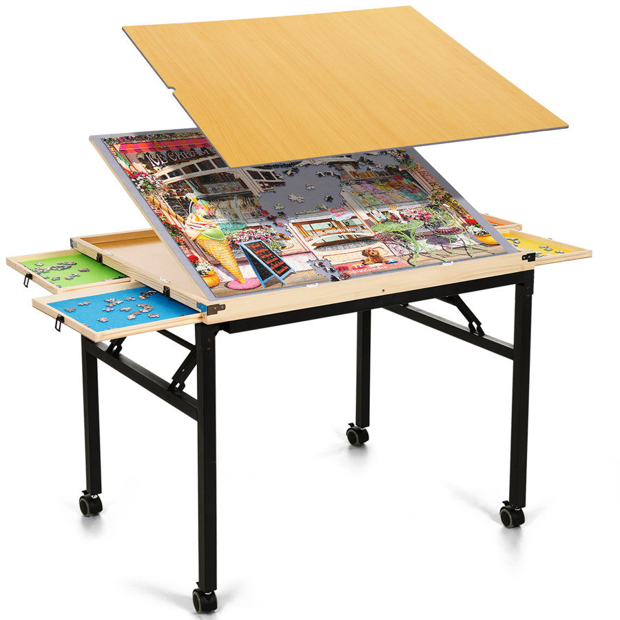 Jigsaw Puzzle Table with Drawers and Metal Legs