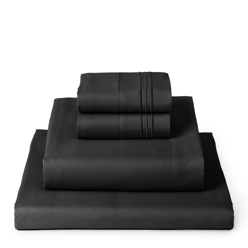 Ensemble de draps 6 pièces Mellanni 1800, Ensemble de draps pour lit simple avec deux taies, Noir