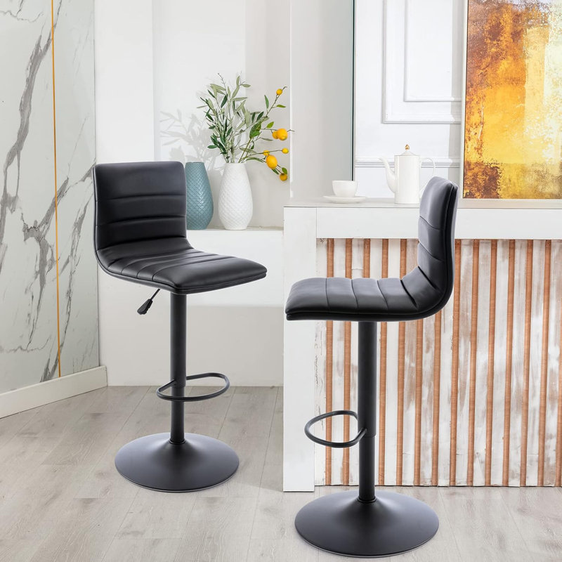 Ensemble de 2 tabourets de bar en cuir synthétique Juddson, tabourets de bar rotatifs réglables carrés modernes avec dossier, chaises de bar sans accoudoirs à hauteur de comptoir pour chaise de cuisine (noir)