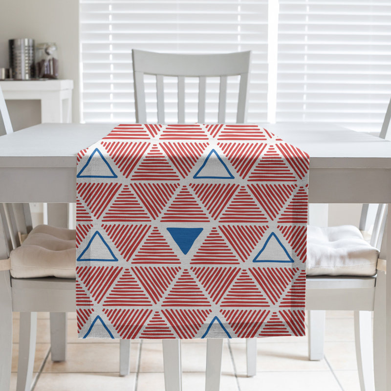 Chemin de table fêtest hol, L 90 po x l 16 po, Rouge / Bleu, Polyester
