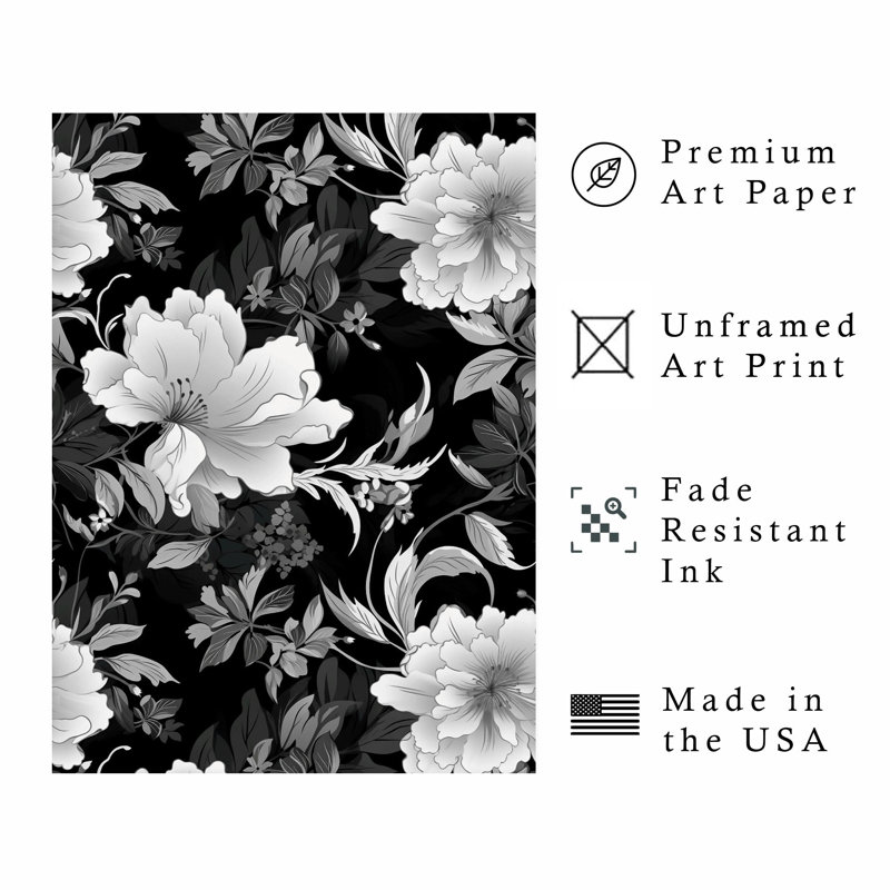 Impression florale «Black Cottage», H 20 po x l 16 po
