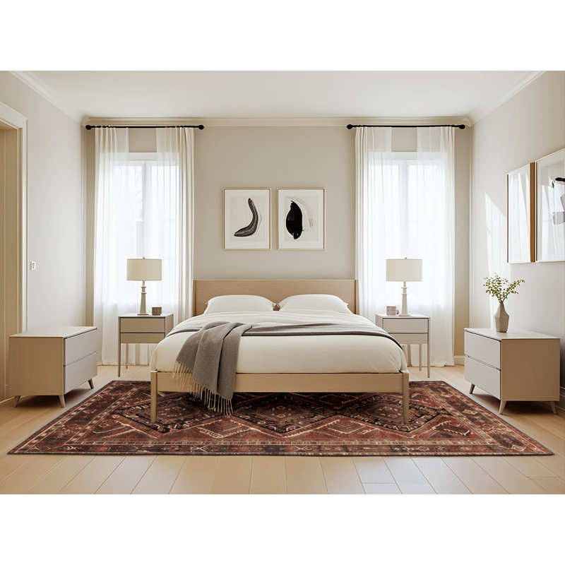 Machine Washable Persian Brown Area Rug, Rectangle 5' x 8'