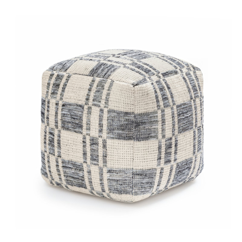 Krikor 20" Gray Maze Upholstered Pouf Ottoman, Gray