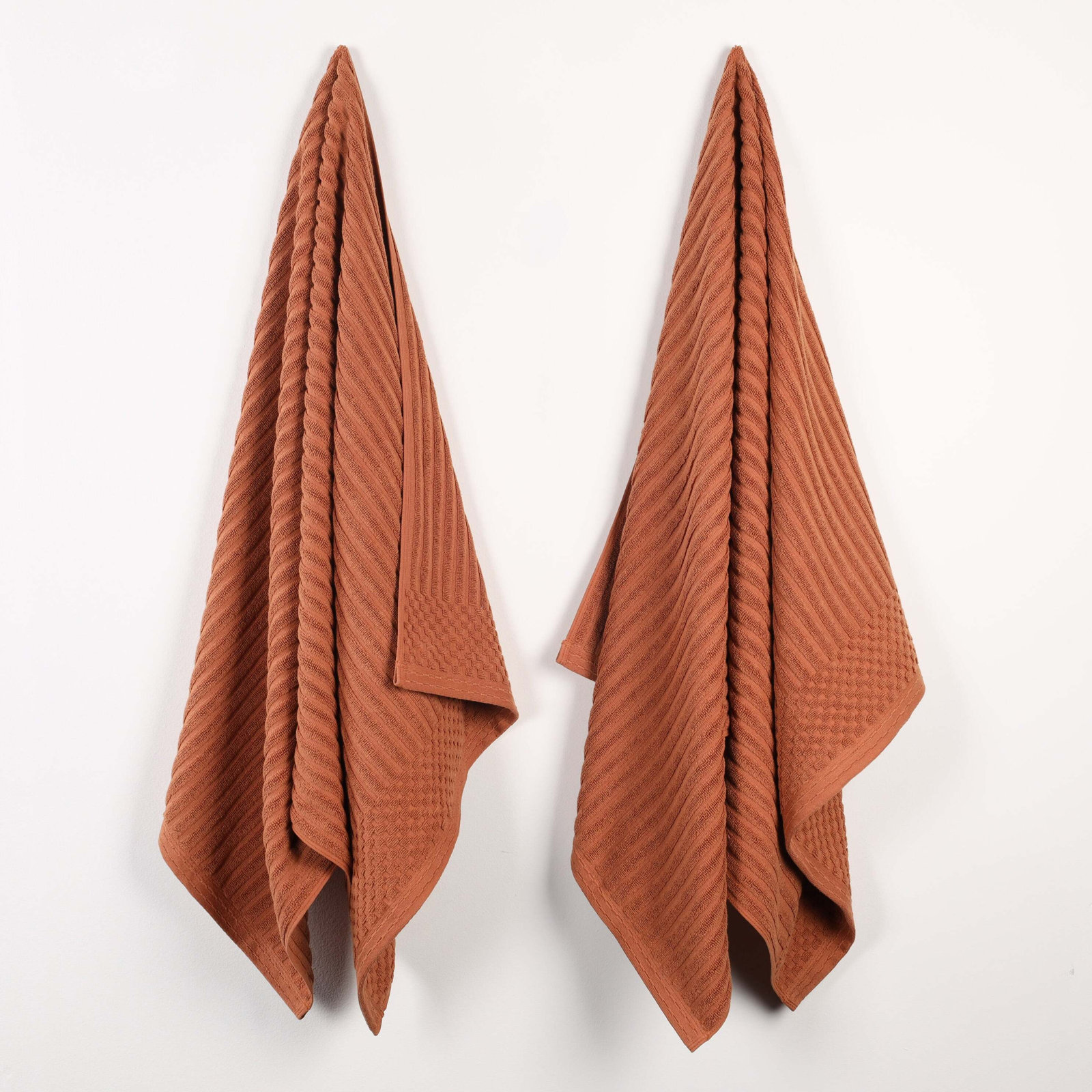8-Piece Checkered Border Cotton Towel Set, Rust, Bath Sheet 2-Pack