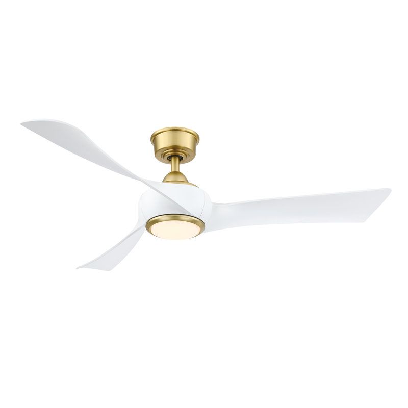 Wrap Custom 52 inch Indoor/Outdoor Celling Fan with LED CCT Select Light Kit - Brushed Satin Brass with Matte White blades