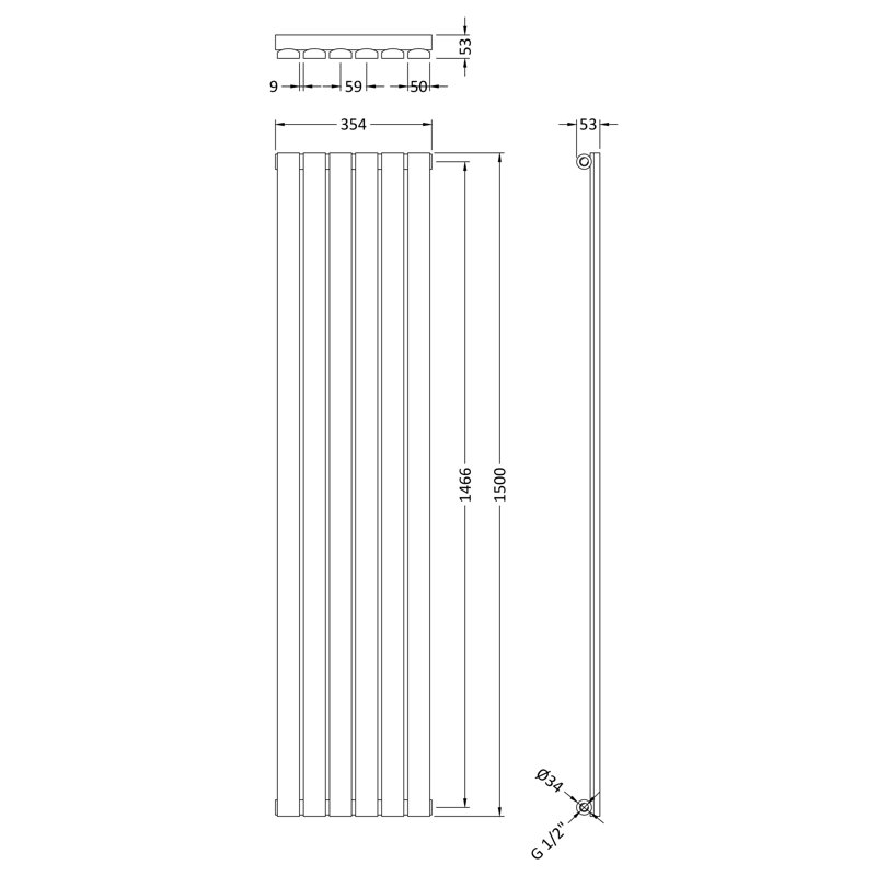 Vertical Designer Radiator, 150cm H x 35.4cm W, Anthracite