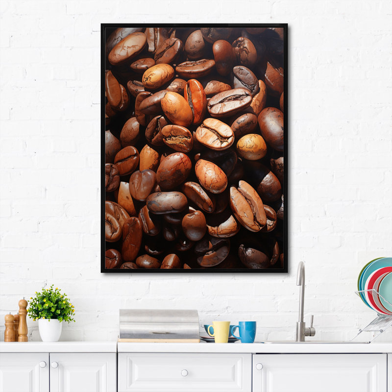 Nourriture, grains de café torréfiés III - reproduction sur toile, H 20 po x l 12 po x P 1 po, Cadre flottant noir