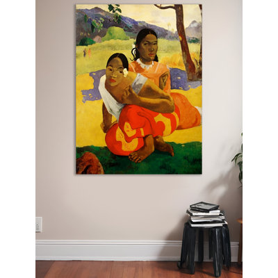 «Deux Thaitiennes Accroupiees» par Paul Gauguin, reproduction d'art sur toile tendue