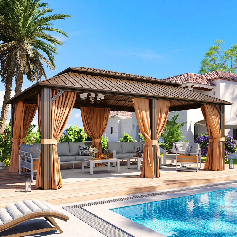 20 pi L 12 pi. D Pavillon de jardin en aluminium, Brun