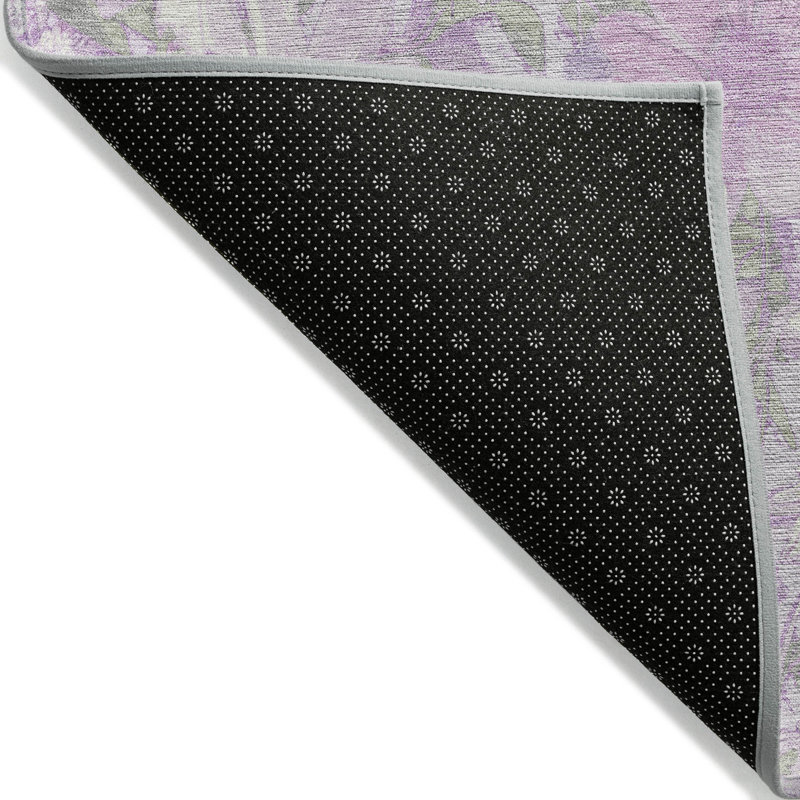 Lavender Floral Rectangular Synthetic Washable Rug 2'6" x 3'10"