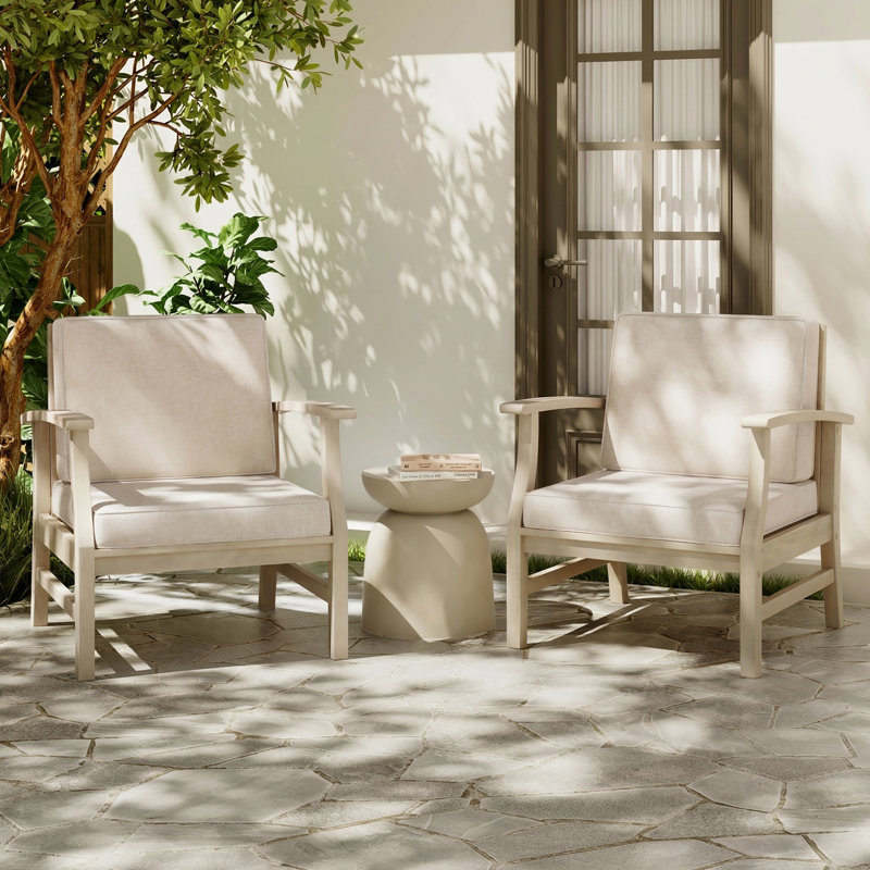 Tavares Patio Chair with Cushions, Light White, Sand