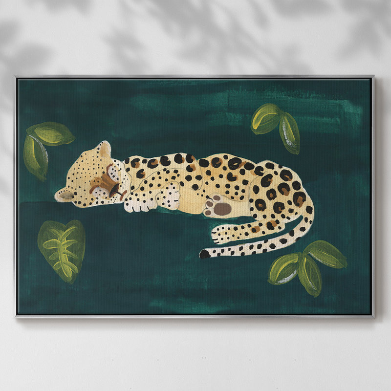 Toile tendue avec châssis Lethargic Leopard II, H 27 po x l 41 po x P 2 po, Encadrement argenté