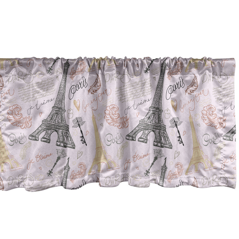 Paris Sketch Multicolor Satin Rod Pocket Valance, 42" x 12"