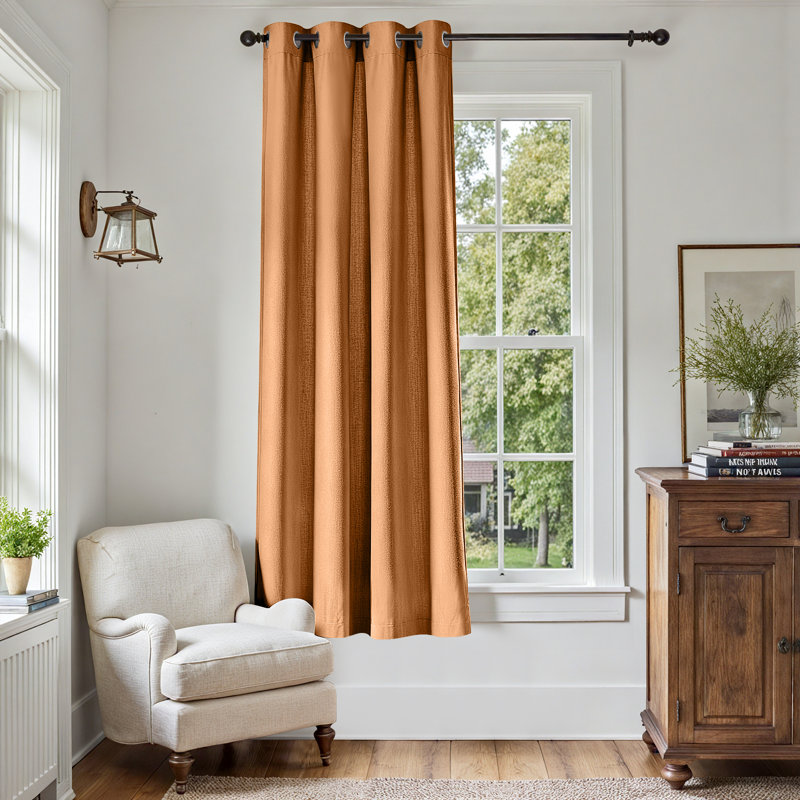 Grommet Room Darkening Linen Textured Curtain, 50" W x 72" L, Orange