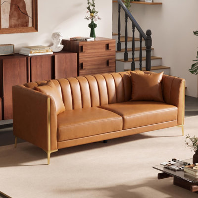 Dreiling 77.6" Faux Leather Tuxedo Arm Sofa