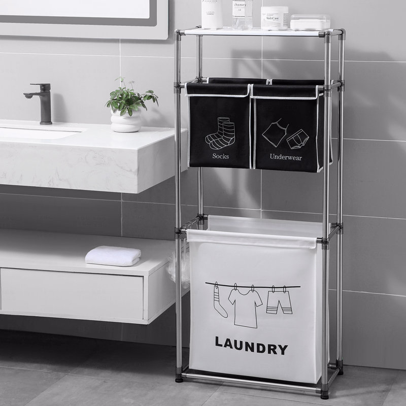 3 Tier Laundry Sorter With 4 Removable Bags For Organizing Clothes, Laundry, Lights, Darks,Three Hooks