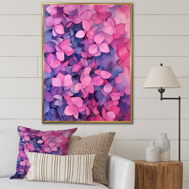 Mauve, rose, violette, rêve, H 32 po x l 16 po x P 1 po, Cadre flottant doré