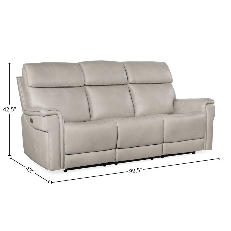MS 89.5" Genuine Leather Pillow Top Arm Reclining Sofa, Beige Genuine Leather