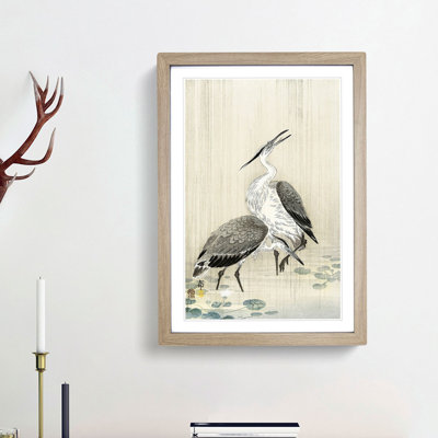 Two Herons in the Rain by Ohara Koson - Framed Print