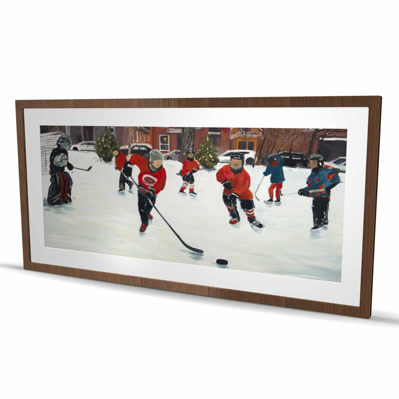 «Young Hockey Joueurs - Reproduction encadrée de chambre contemporaine», H 24 po x l 48 po, Brun