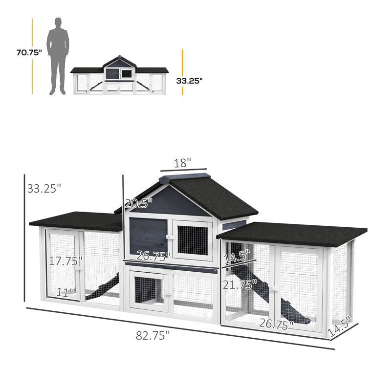 Grande cabane pour lapins d'extérieur - avec plateau, enceinte grise amovible de 83 po L