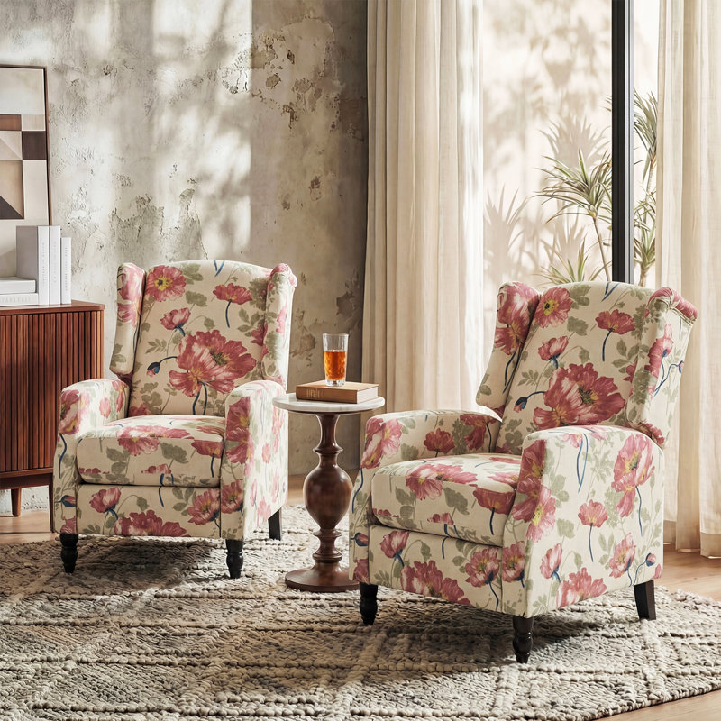 Fauteuil inclinable manuel de 27 po de largeur Sobotka, Motif floral rouge