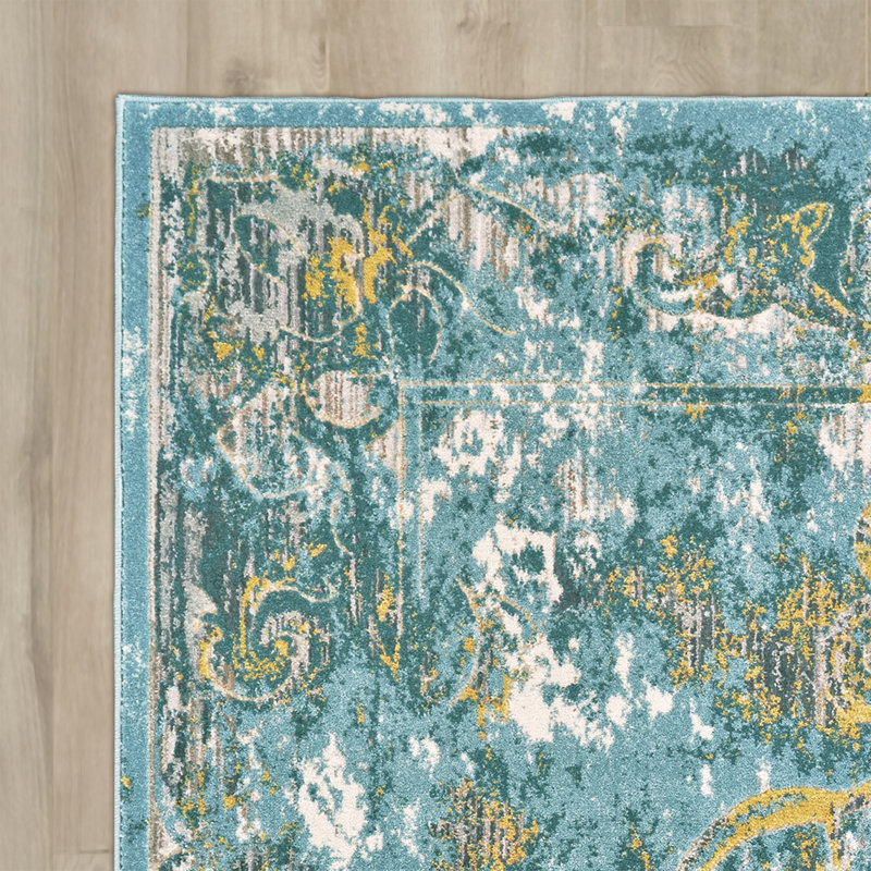 Tapis oriental bleu en coton Agatha, Tapis de couloir 2 pi 7 po x 8 pi