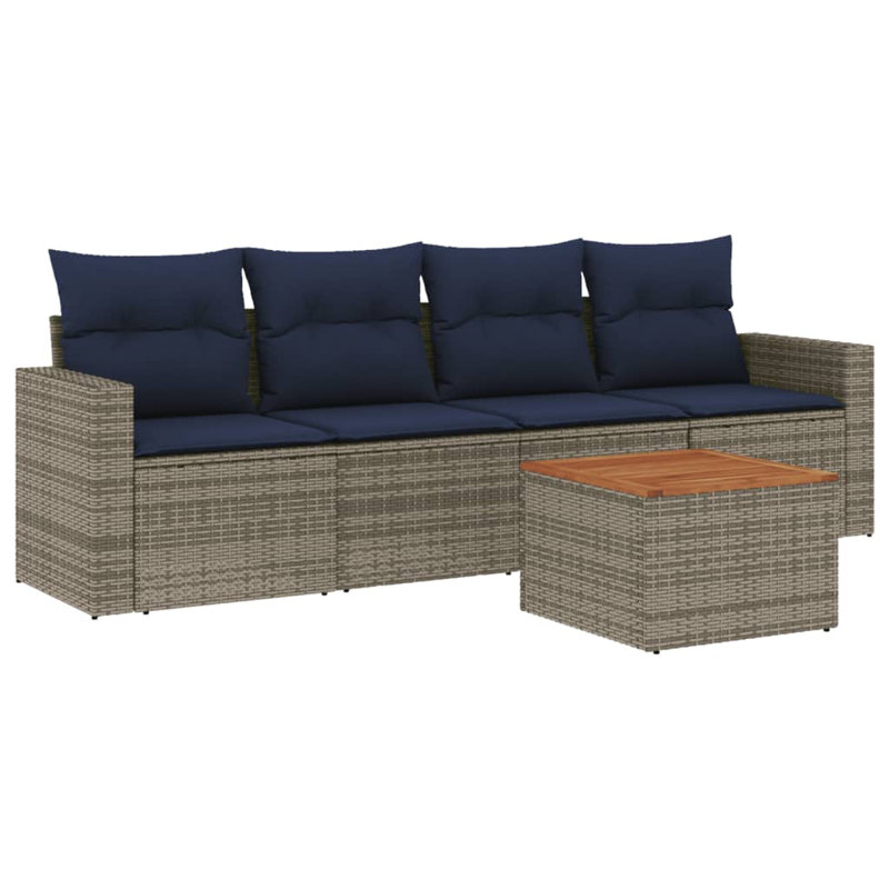 Ensemble de canapé de patio 5 pièces avec coussins en rotin de polyester, Gris, Marine