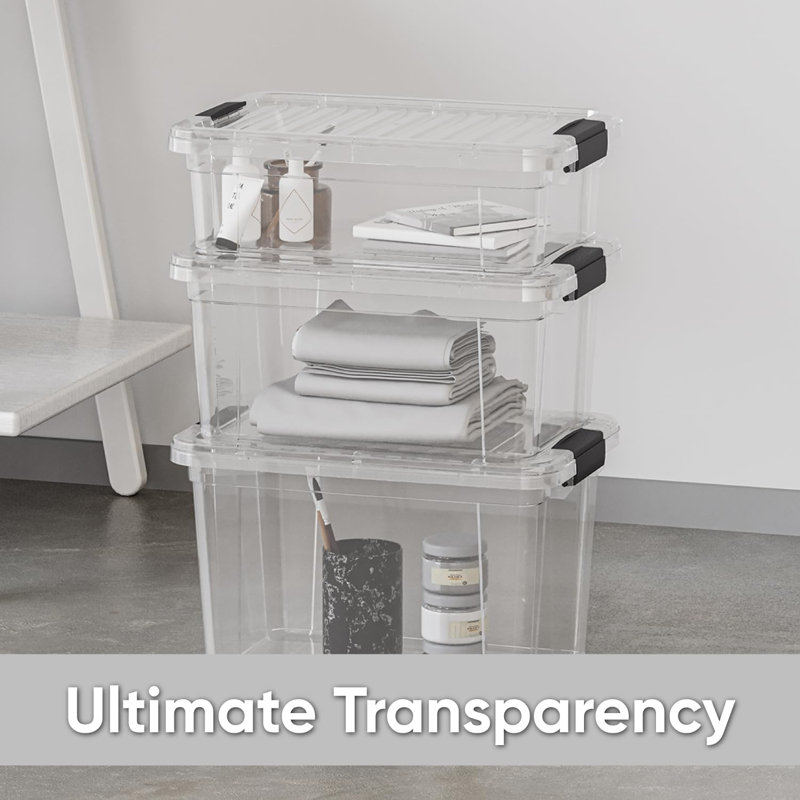 Latitude Run® Clear Storage Bins with Lids, 8 Pack- Plastic Storage Boxes for Home, 26 qt