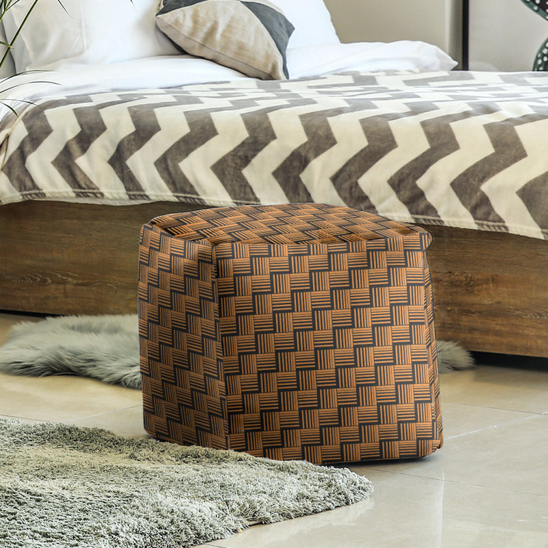 Repose-pieds cubique à rayures classic basketweave, Orange / Noir