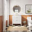Meuble-lavabo autoportant blanc à structure simple en bois massif avec plateau en marbre d'ingénierie-2066679941