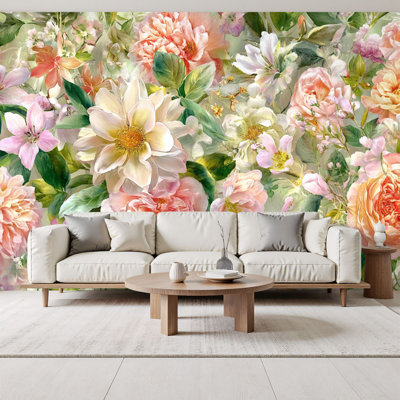 Floral Peel and Stick Wallpaper Ethereal Watercolor Garden Cascading Bouquets Soft Pastels Wall Murals 69"H x 96"W Removable PVC Wall Paper Self-Adhesive Wall Decor for Bedroom Living Room Home Office