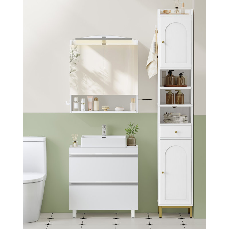 Under Sink Bathroom Cabinet, Under Sink Cabinet with 2 Drawers, Bathroom Sink Unit for Washbasins with Pedestal and Feet, Bathroom Vanity Unit, White 