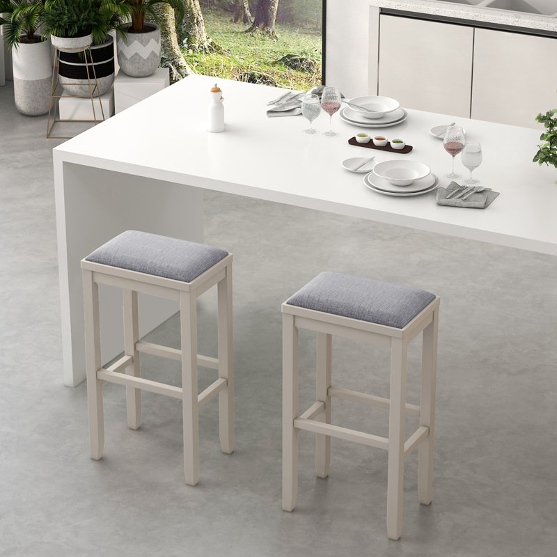 Upholstered Counter Stool with Solid Wood Frame, Bar Stool (31" Seat Height), White