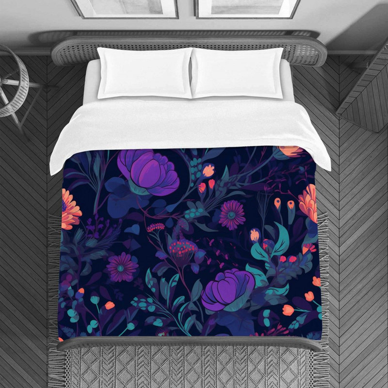 Machine Printed Duvet Cover, Queen Duvet Cover, Navy/Purple
