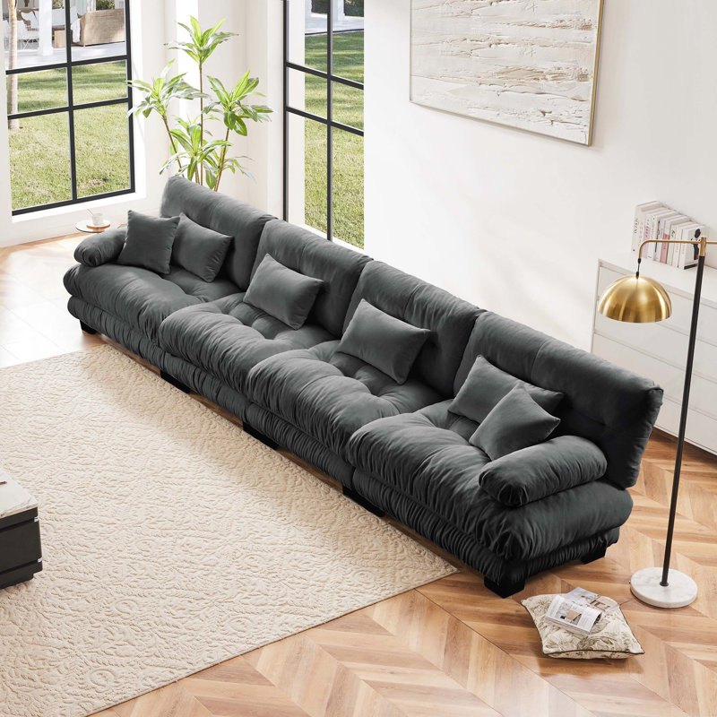 Canapé en chenille, Gris, H 35,4 po x l 133,8 po x P 36 po, 3