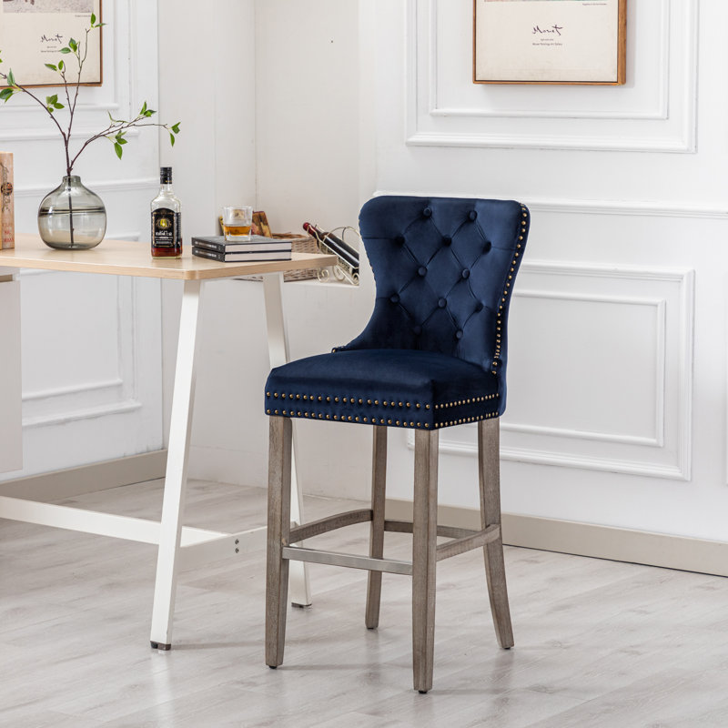 Tabouret de bar et de comptoir Kirsten, Bleu marine / cadre gris antique, Tabouret de bar (siège d'une hauteur de 29 po)