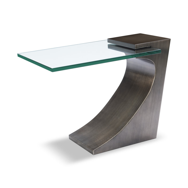 Table de bout à piédestal en verre Juergen, Bronze antique brossé