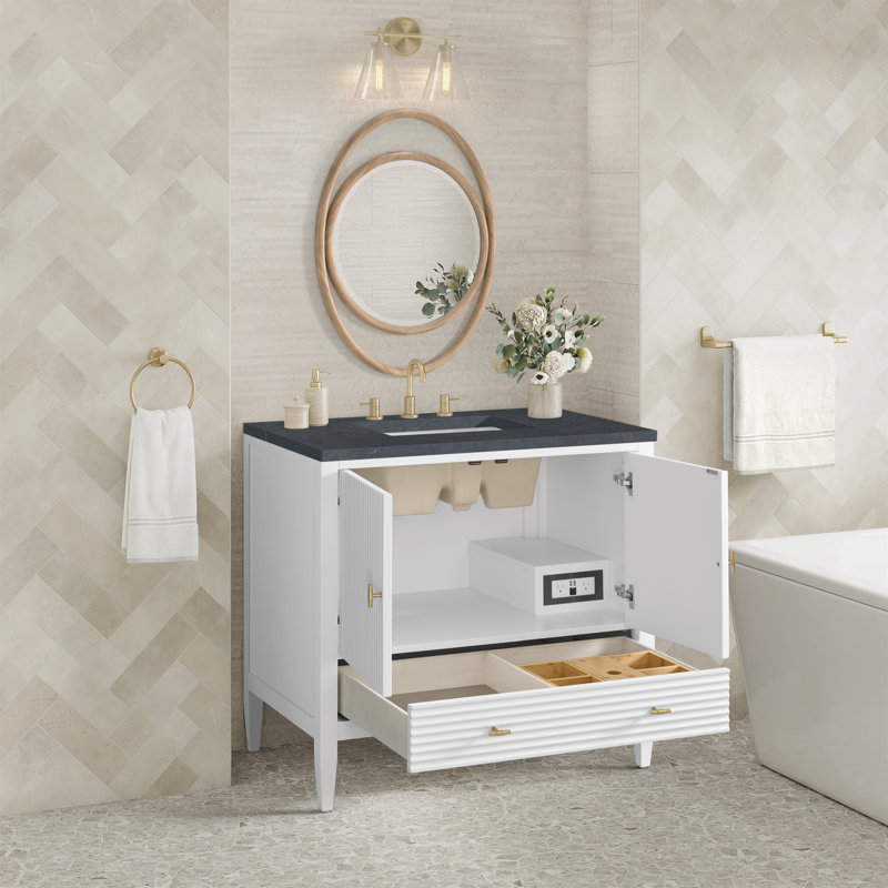 Myrrin 36'' W Single Vanity, Bright White, Charcoal Soapstone, 8" Widespread