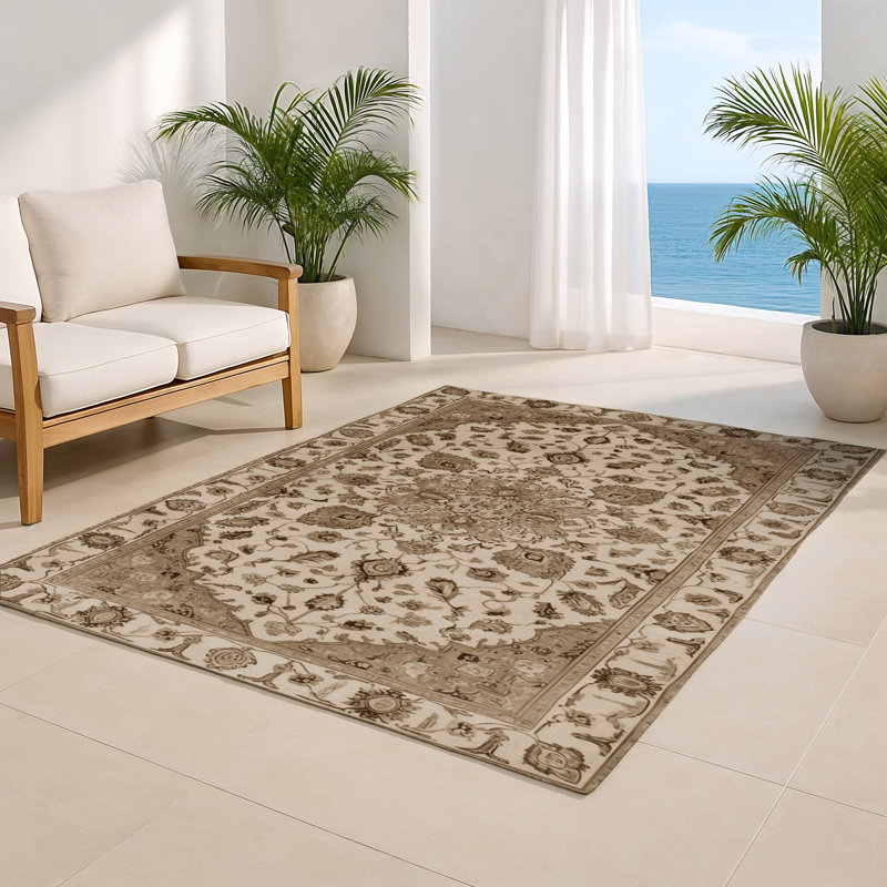 Tabriz Beige Indoor and Outdoor Area Rug, Rectangle 2' x 3'