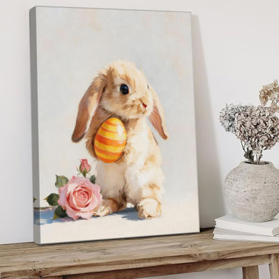 Lapin de Pâques, reproduction d'art sur toile, lapin mignon et œufs de Pâques, reproduction d'art de campagne rétro au printemps, décoration murale de Pâques encadrée moderne pour chambre à coucher, salon, salle de bain, bureau 12 po x 16 po
