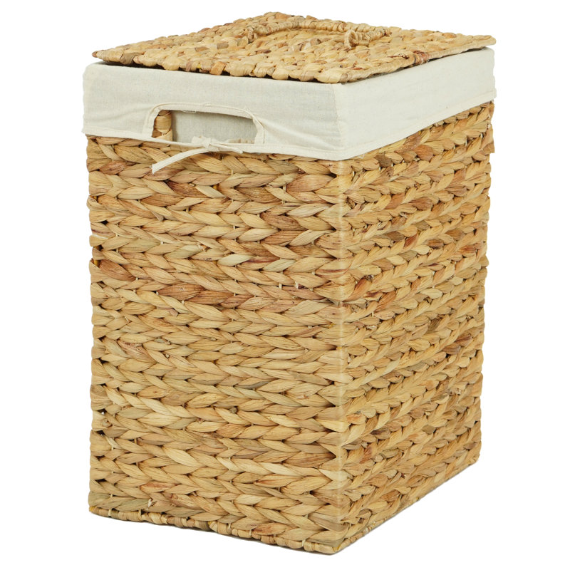 Handmade Rectangular Water Hyacinth Wicker Laundry Hamper with Lid Natural, 17.25" H x 10.25" W x 13.75" D